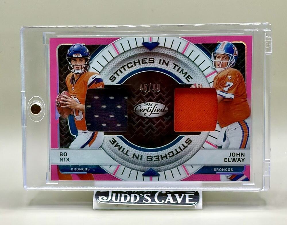 🚨 2024 Panini Certified BO NIX JOHN ELWAY Stitches in Time Dual Pink Etch /49